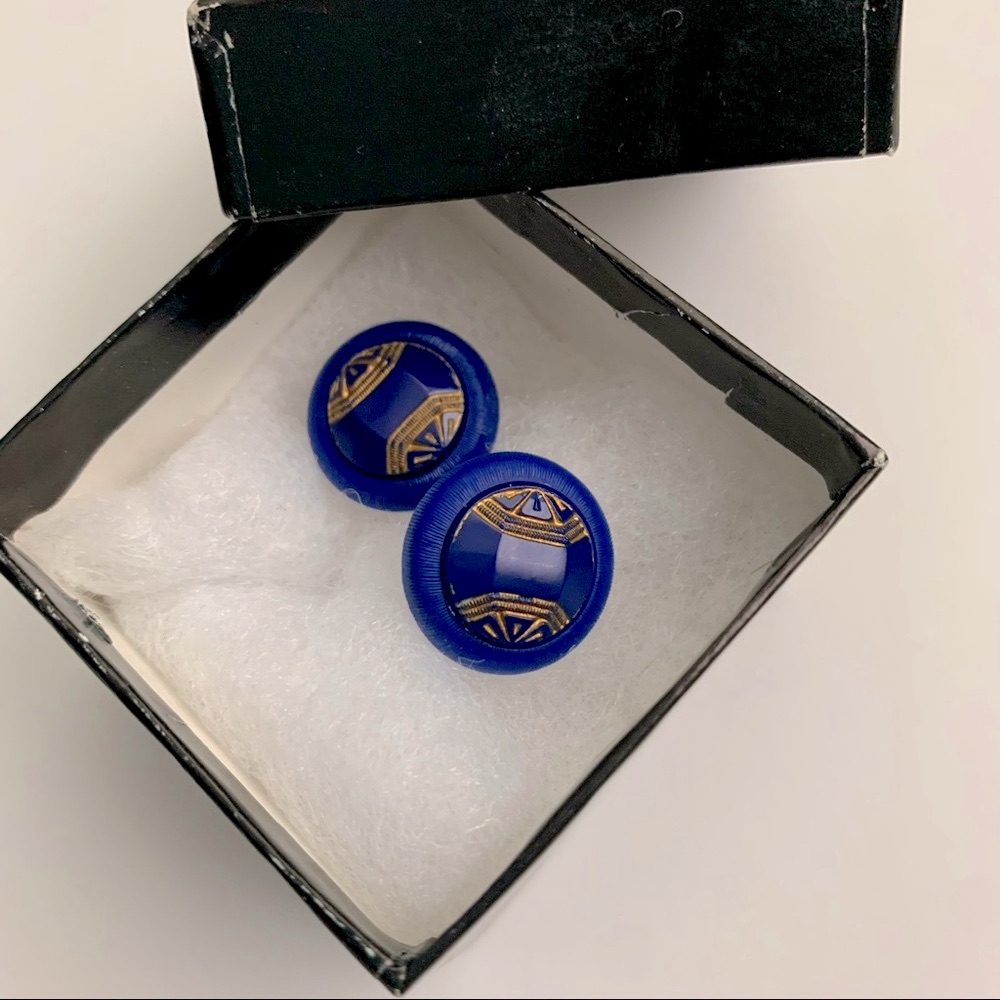 Vintage Blue Gold Round Stud Earrings 10$